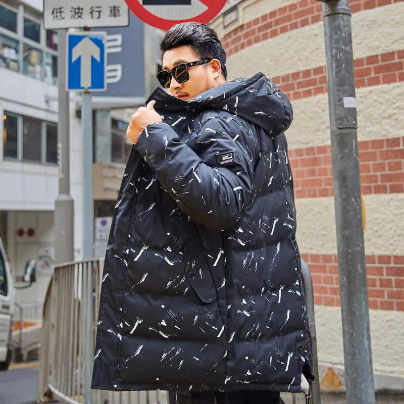 

tide brand Large size Men's new Fashion Cotton Coat Men's Long Section Plus Cotton jacket Casual Loose Cotton coat