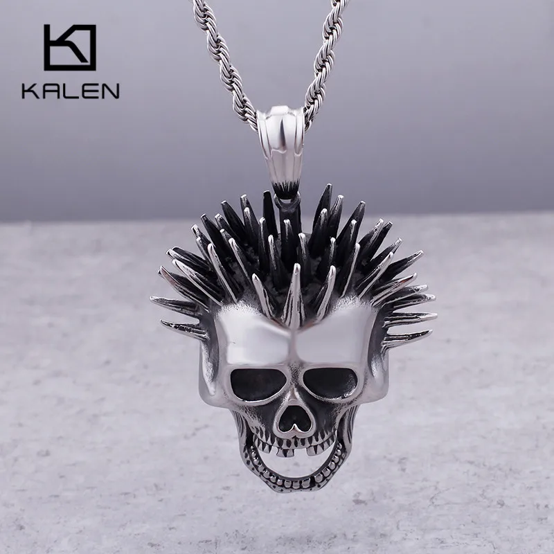 Мужское ожерелье с подвеской в виде черепа KALEN Punk готическое колье из нержавеющей