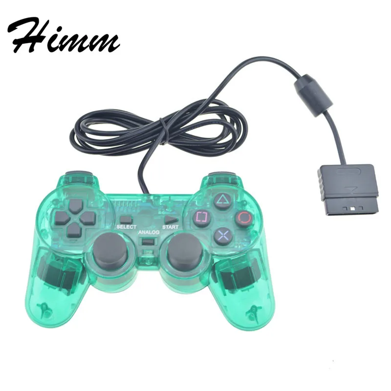 Светодиодный прозрачный Цвет пульт проводной контроллер для sony Playstation 2 геймпад прозрачный пульта для sony PS2 джойстик - Цвет: Зеленый
