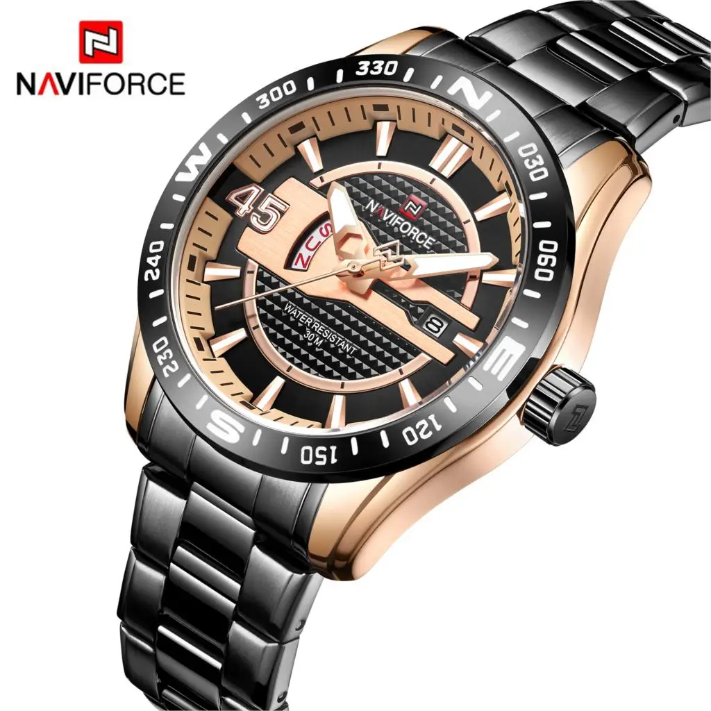 NAVIFORCE мужские часы Топ люксовый бренд полностью стальные кварцевые Аналоговые