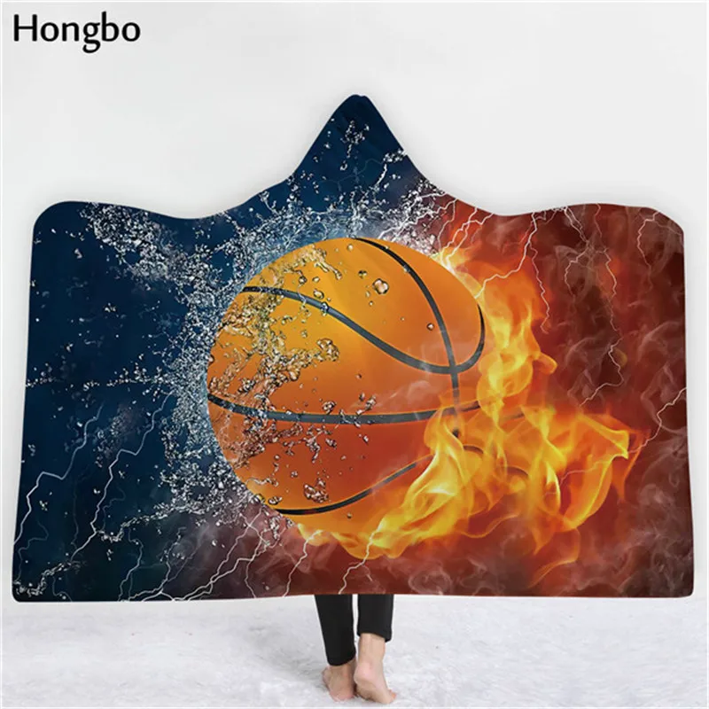 Hongbo Баскетбол/Бейсбол/Футбол Регби 3D Печатный плюшевый одеяло с капюшоном для