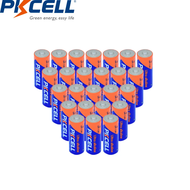 Щелочные батареи PKCELL E90 N LR1 MN9100 910A 1 5 в Размер 25 шт. сухие и первичные для