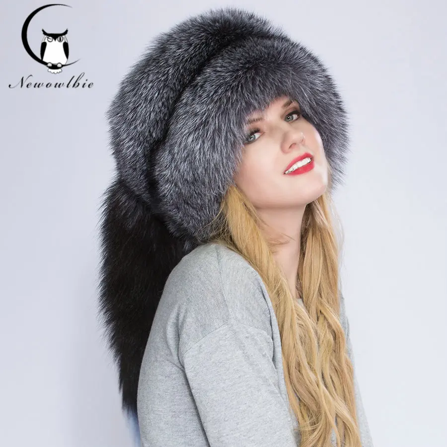 Real Fox  fur  Princess Hat Mongolia hat  Unique process Fox tail Design Luxury Winter Keep Warm Hats For Fashion Women