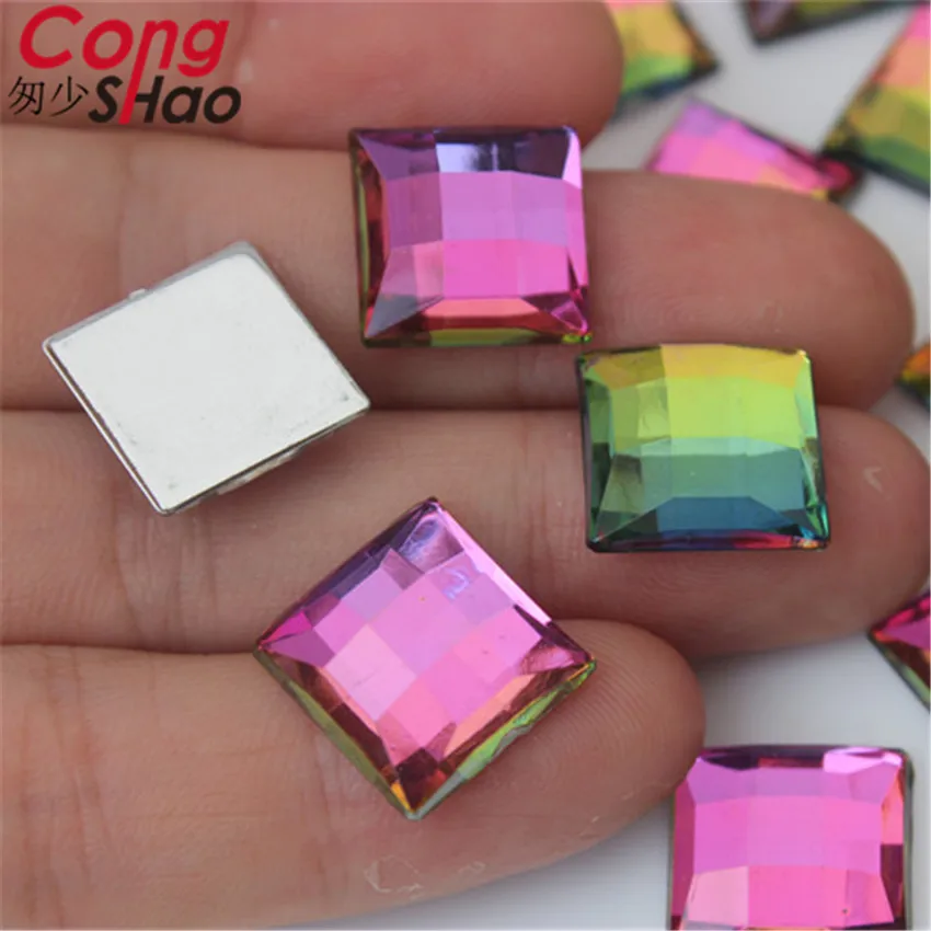 Cong Shao 10/14 мм квадратная форма AB Цвет Акриловые стразы драгоценные камни Flatback DIY