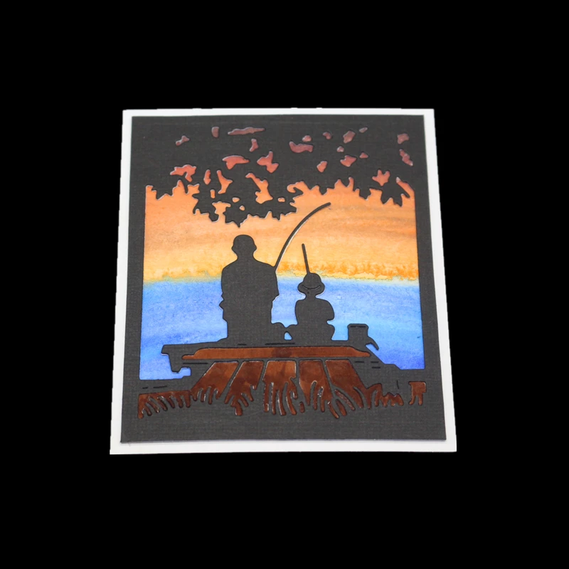 Отец и сын Рыбалка прямоугольная рамка металлическая резка штампы трафареты DIY