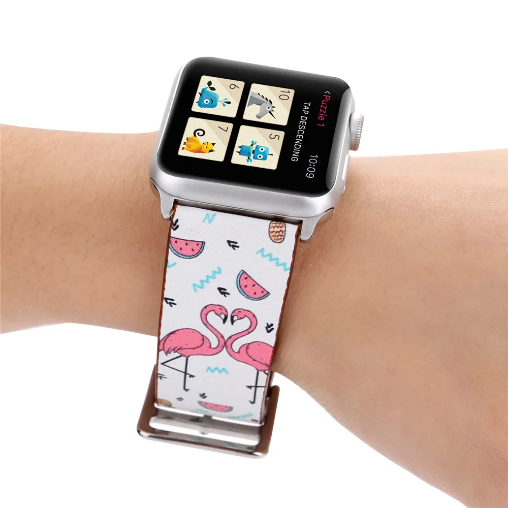 С цветочным принтом Кожаные Ремешки для наручных часов Apple Watch, версии 5/4/3/2/1 браслет полосы 44 мм 40 мм, 42 мм, 38 мм, версия для наручных часов iWatch, 4 аксессуары