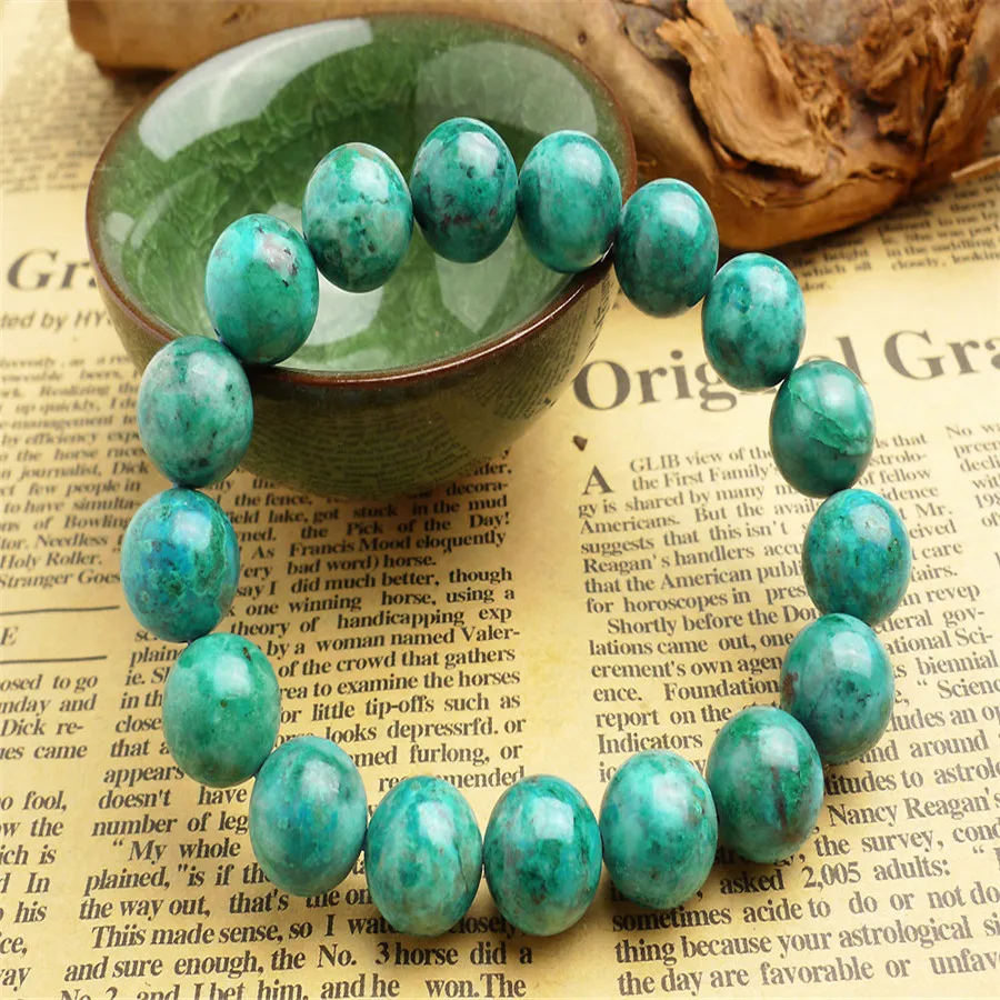 Fashion Stretch Charm Bracelets For Women Femme Genuine Green Natural Chrysocolla Malachite Round Bead Bracelet Just One | Украшения и