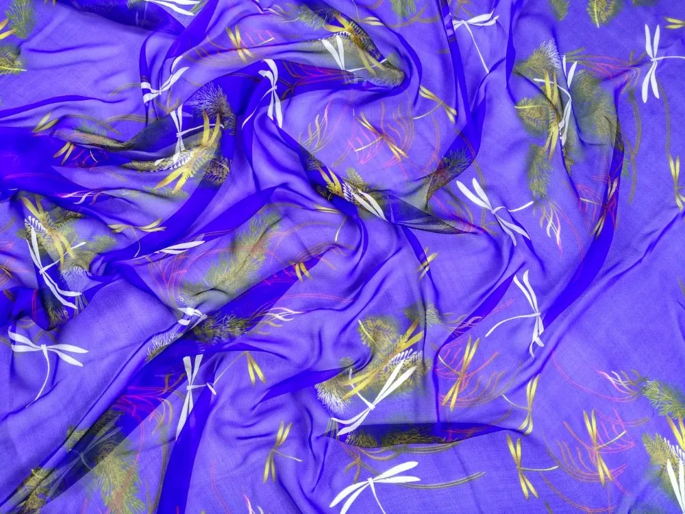 Синяя Стрекоза струйный принт 100% чистый натуральный шелк тутового шелкопряда