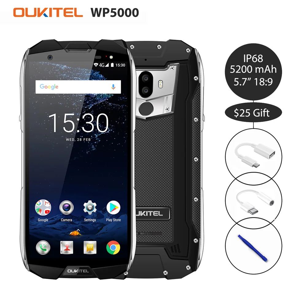 OUKITEL WP5000 мобильный телефон Android 7 1 Helio P25 Восьмиядерный 5 &quot18:9 HD + 6 ГБ ОЗУ 64 Гб 16MP 5MP