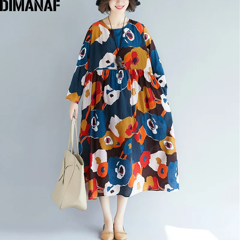 DIMANAF женское платье большого размера винтажное Vestidos элегантное с принтом платья