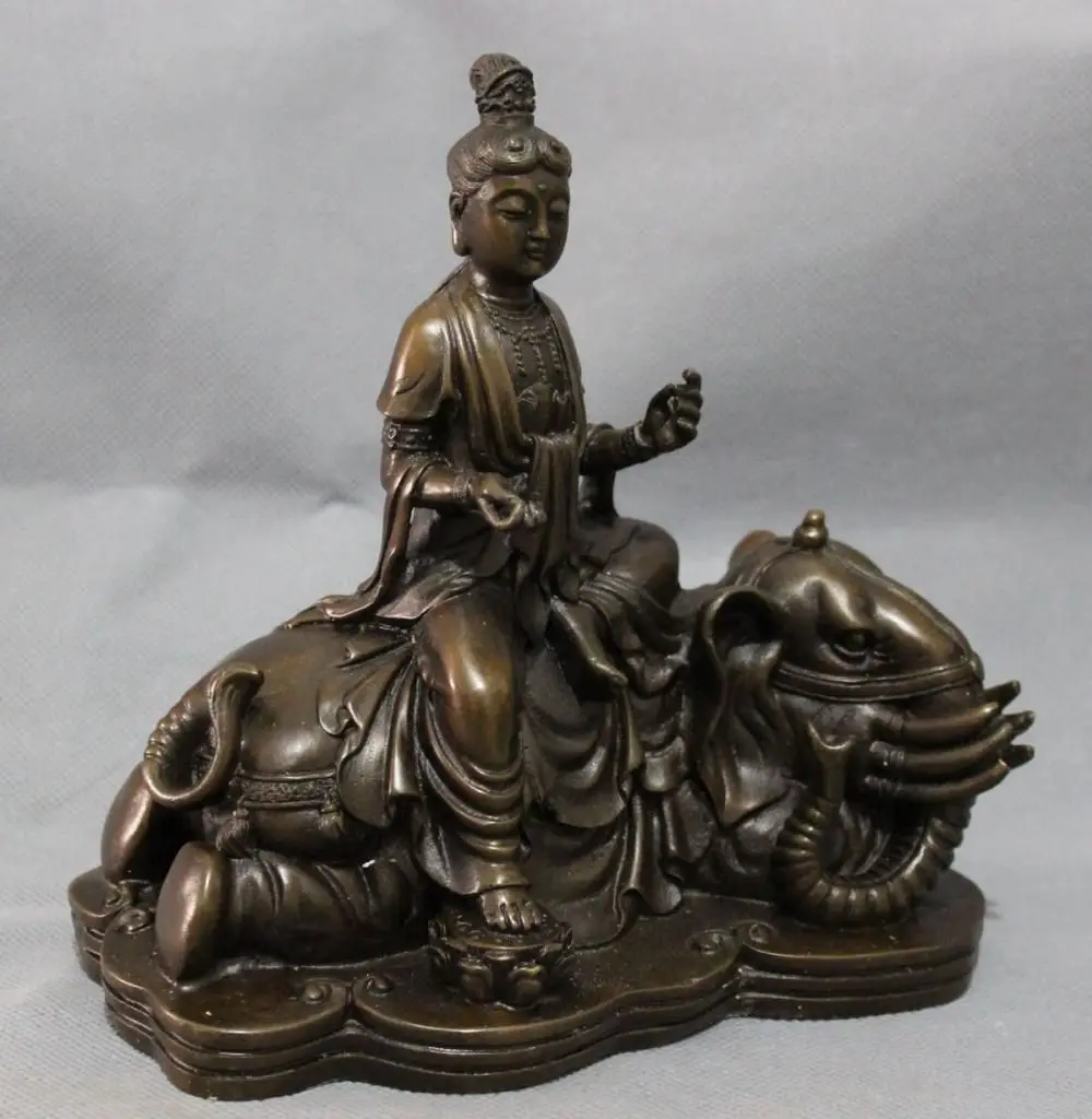 4024++Chinese Buddhism Pure Bronze Kwan-Yin GuanYin Buddha Ride Elephant Statue | Дом и сад