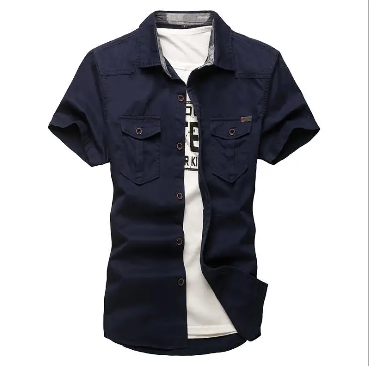 Men Military Shirt Men's Cargo Tactical Shirts 100% Cotton Short Sleeve Work Safari Style Shirt Chemise Size 5XL