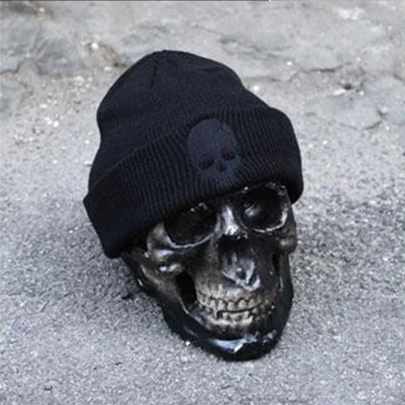 Модная черная шапка с черепом для мужчин и женщин вязаная мешковатая бини зимняя