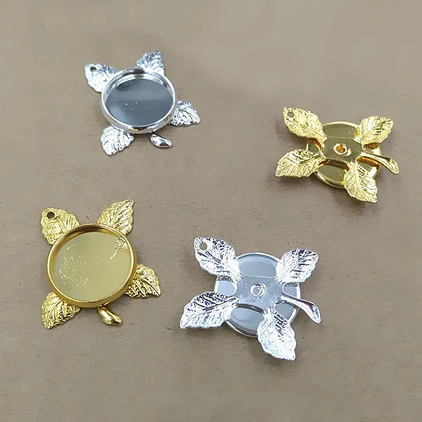 Подвеска в виде листьев фигари с круглой гладкой рамкой 12 мм основа кабошона из