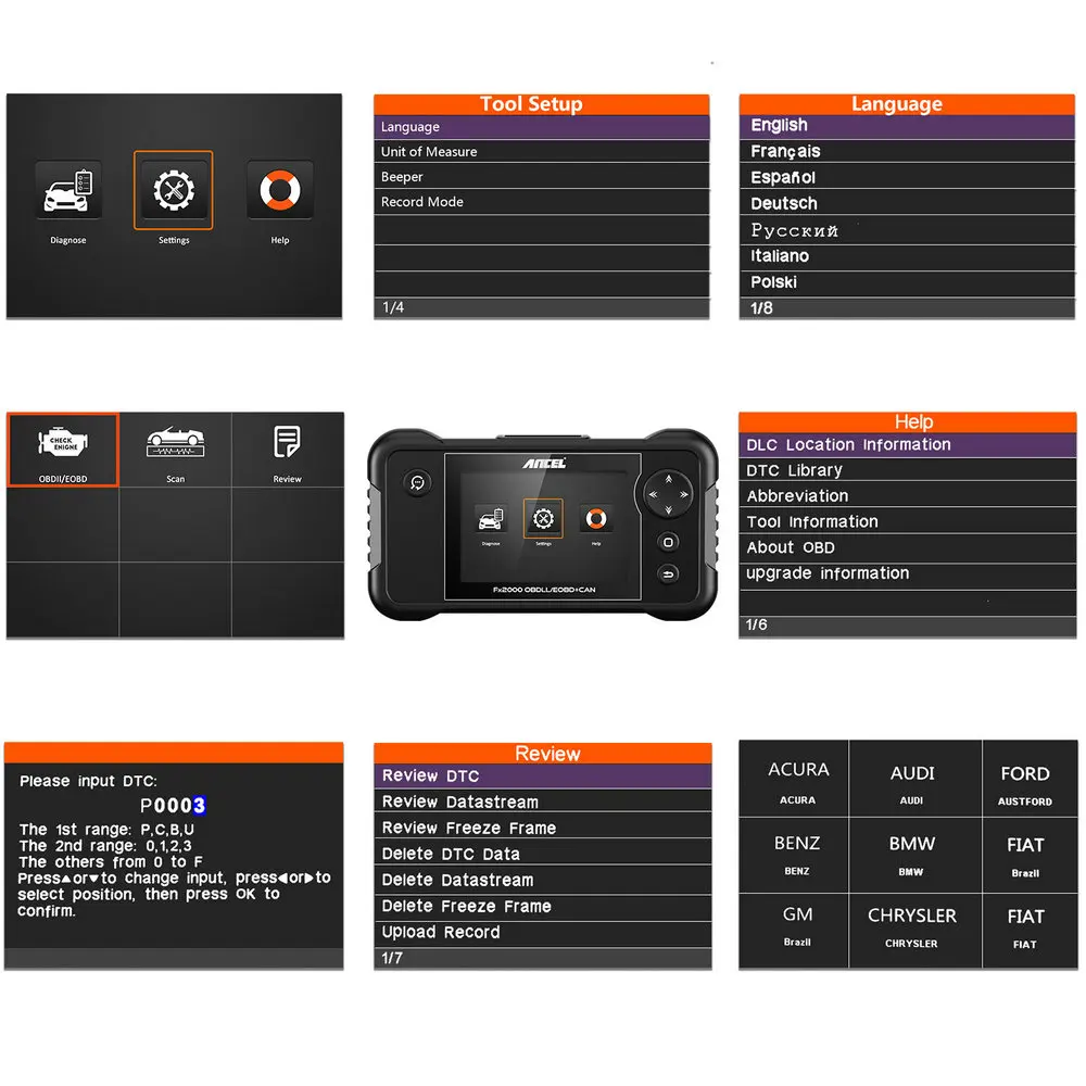 ANCEL FX2000 OBDII Engine Code Reader ENG ABS SRS OBD2 Automotive Scanner Multi Languages EOBD Diagnostic Tool Free upgrade | Автомобили и - Фото №1