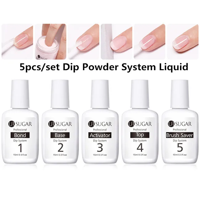 5pcs dip system Ur Sugar 4 шт Dip набор пудры для ногтей Блеск для ногтей французский лак голографический Маникюр 30 мл сухой хромированный пигмент для ногтей искусство - Цвет: 5pcs dip system