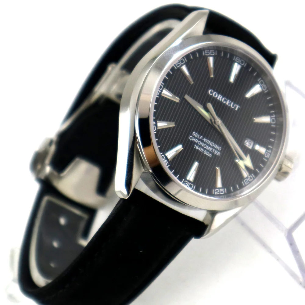 Отполированные автоматические мужские часы 39 мм с черным циферблатом и