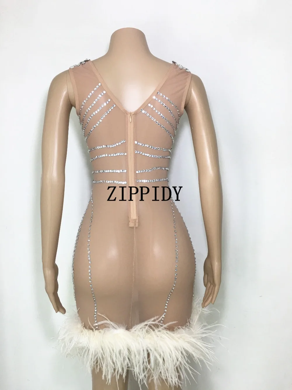 Женское вечернее платье с перьями роскошное Сетчатое кристаллами для выпускного