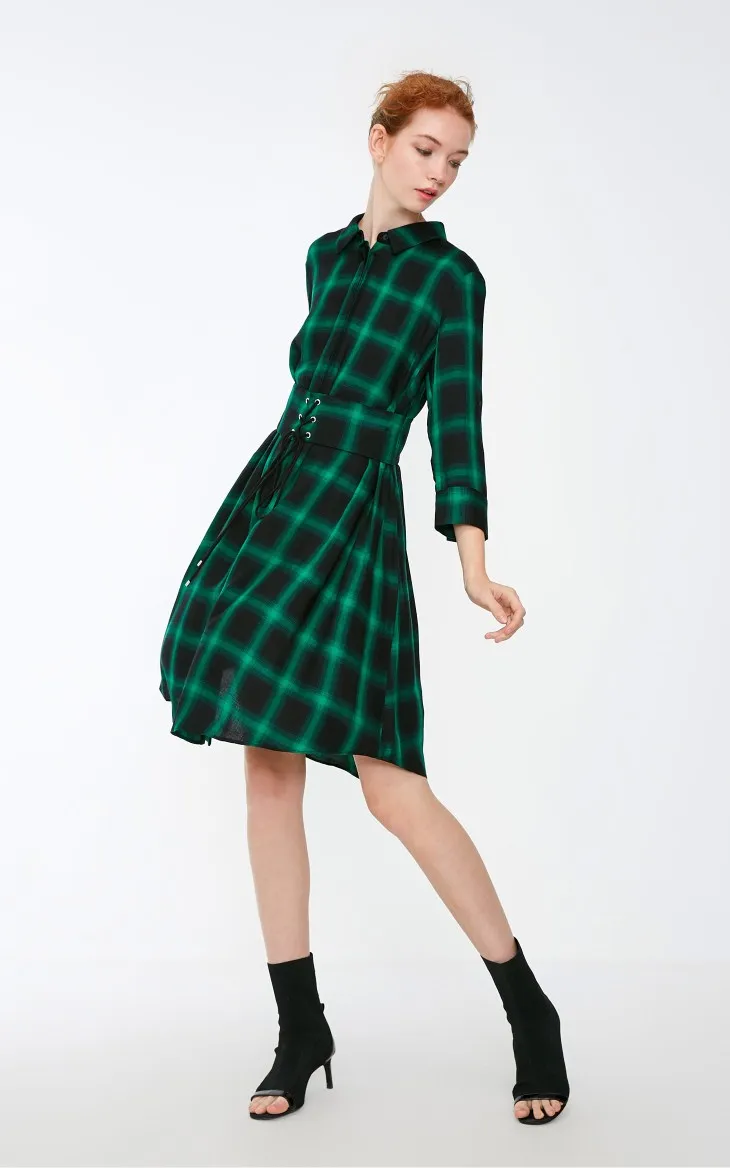 Vero Moda Новое Женское Платье-рубашка в клетку с декоративным поясом на талии | 3184SZ507