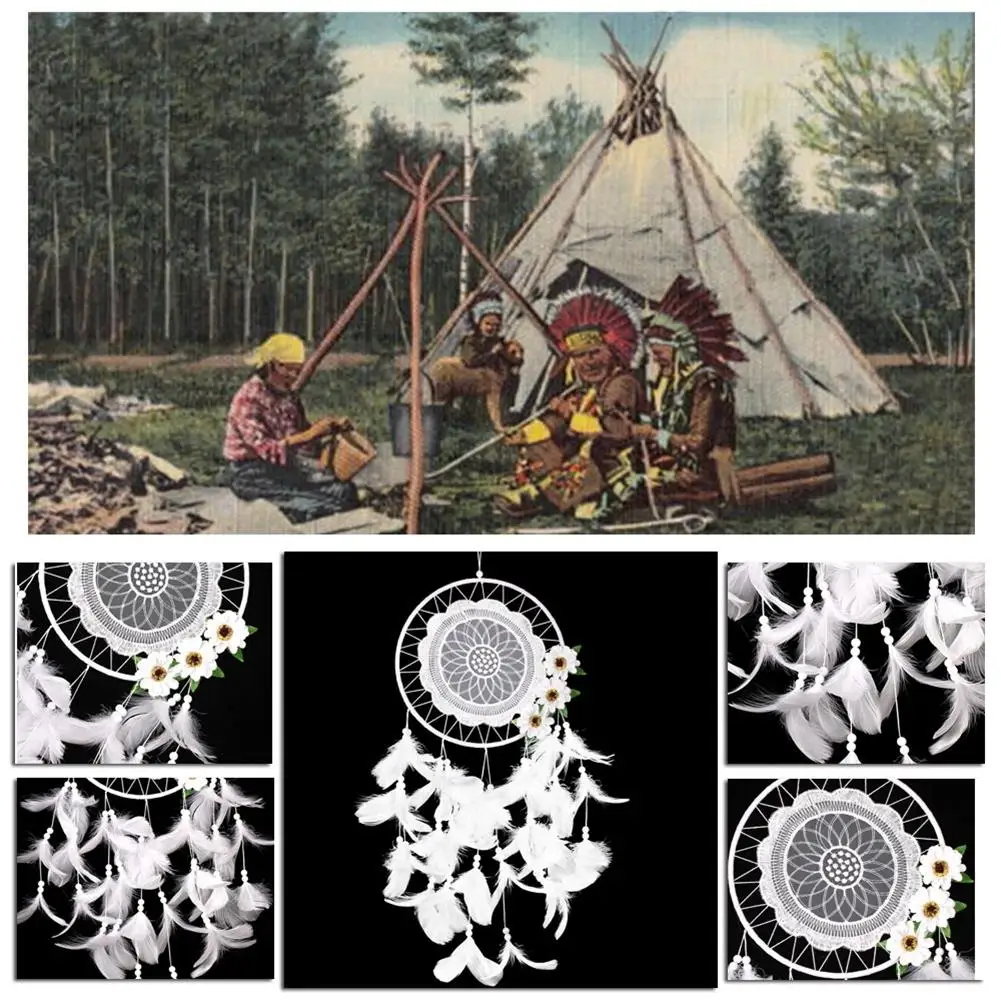 Lumiparty белый Перо Ловец снов с цветком автомобиля стене висит украшение орнамент