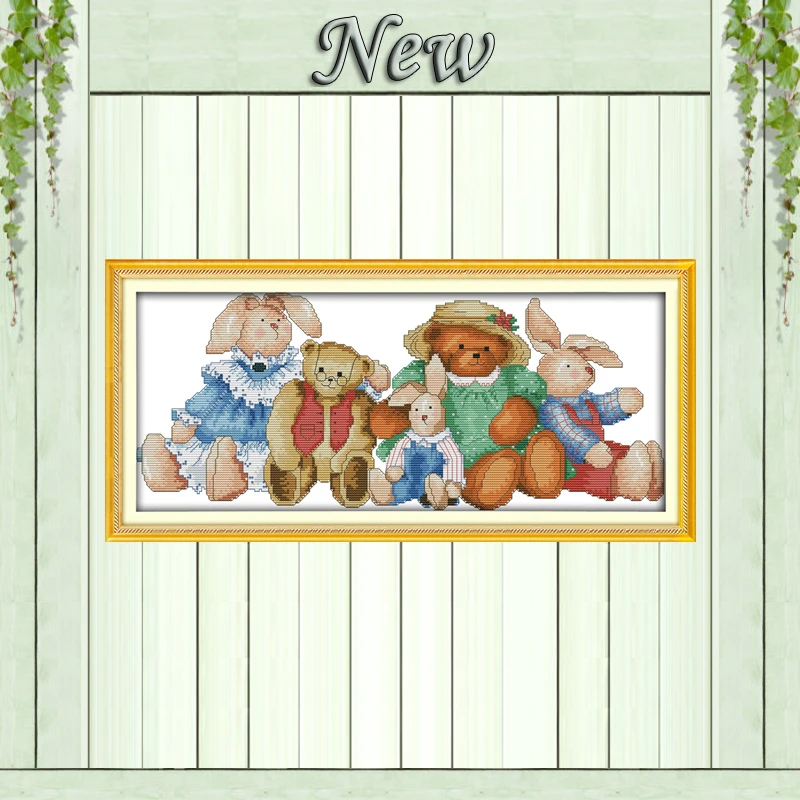 

Old friends bear and rabbit dolls paintings counted Printed on canvas DMC 11CT 14CT Cross Stitch Needlework kits embroidery Sets