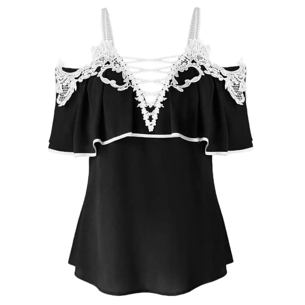 Женская шифоновая блузка с коротким рукавом и открытыми плечами |