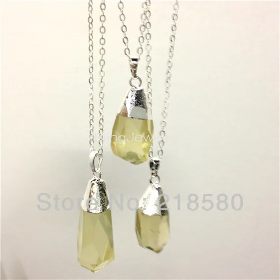 

H-QN81 Faceted Lemon Quartz Nugget Waterdrop Statement Necklace Silver Plated
