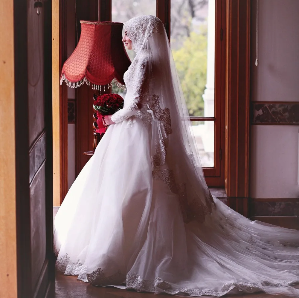 Мусульманское свадебное платье с длинным рукавом Турция хиджаб вуаль жемчуг