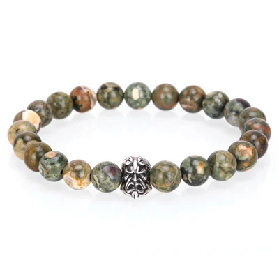 Green stone Мужской браслет с черепом, мужские стальные браслеты с черепом, серые амулет с бусами из натурального камня, браслеты и браслеты, ювелирные изделия для мужчин, подарок - Окраска металла: Green stone