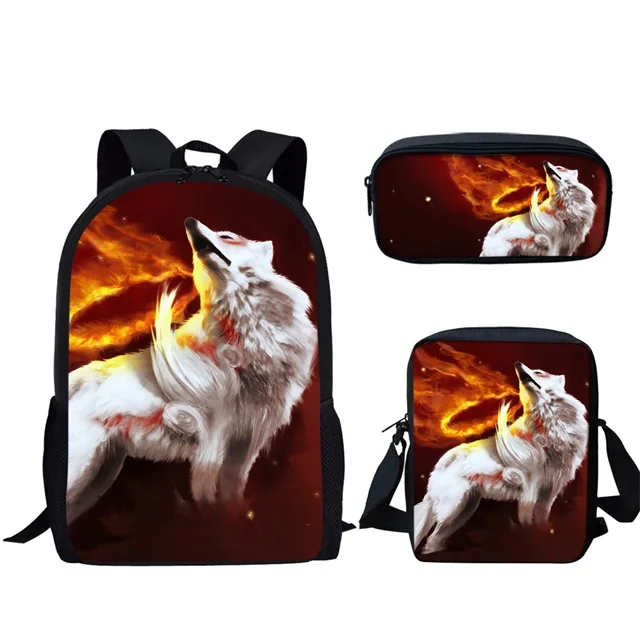 HMC1600CEK INSTANTARTS 3D Волк рюкзак для молодых девочек и мальчиков Mochila студенческий школьный крутой животный узор мужской набор Рюкзак Детские сумки для книг - Цвет: HMC1600CEK