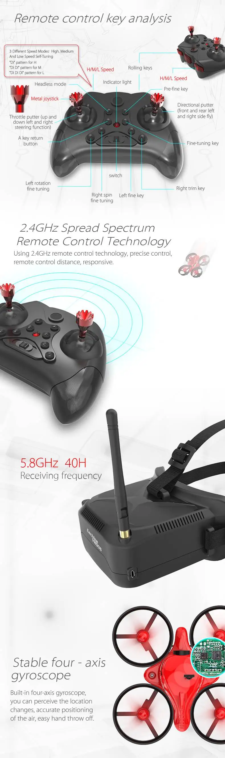 Eachine E013 микро FPV скоростной Квадрокоптер на дистанционном управлении с 5,8G 1000TVL 40CH Камера VR006 VR-006 3 дюймов очки Очки виртуальной реальности VR гарнитура беспилотный вертолет игрушка
