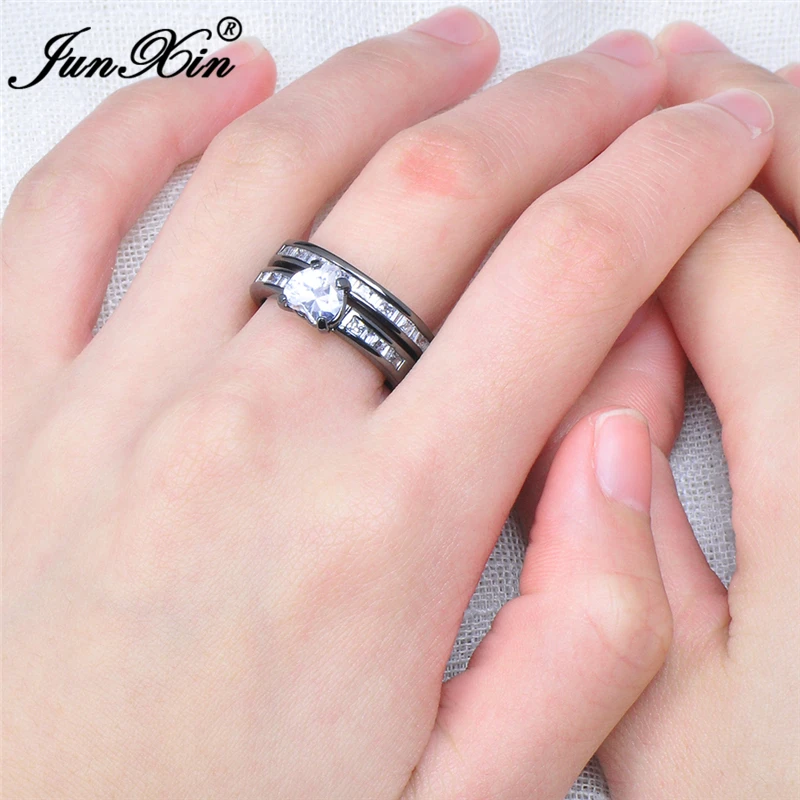 Набор Колец JUNXIN с белым цирконием Ювелирное Украшение черным и золотым покрытием