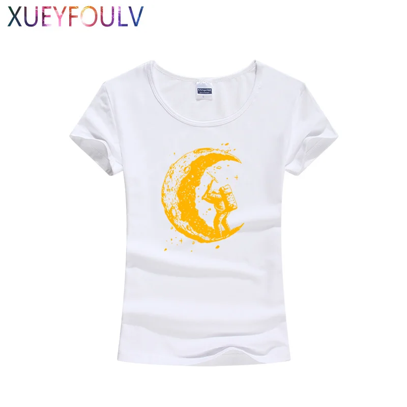 Одежда высшего качества Модные копать луна печати Для женщин футболка тонкий