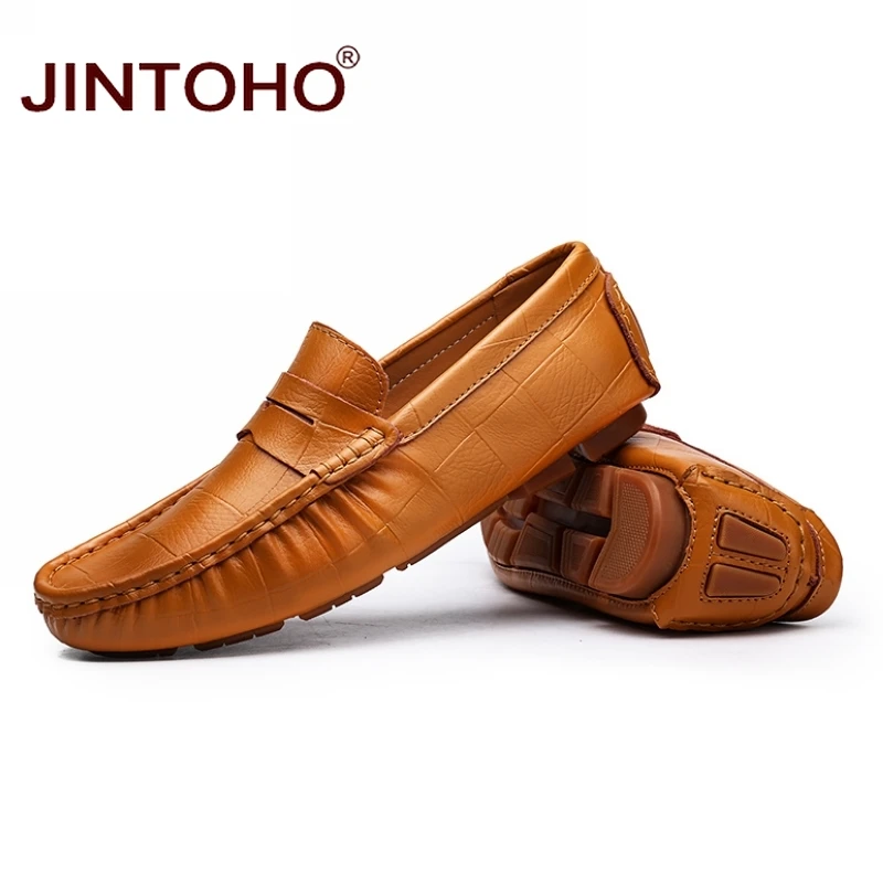 Туфли JINTOHO мужские из натуральной кожи Повседневная модная обувь без застежки