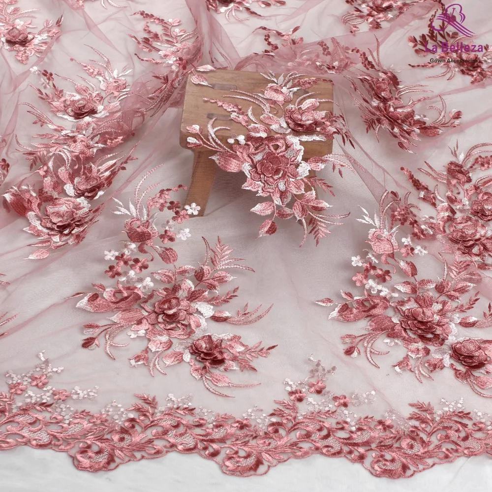 La Belleza дизайн кружева, золото 3D Цветы кружевная ткань, Розовый 3D цветы Кружевная Ткань вечернее платье кружевная ткань 1 ярд