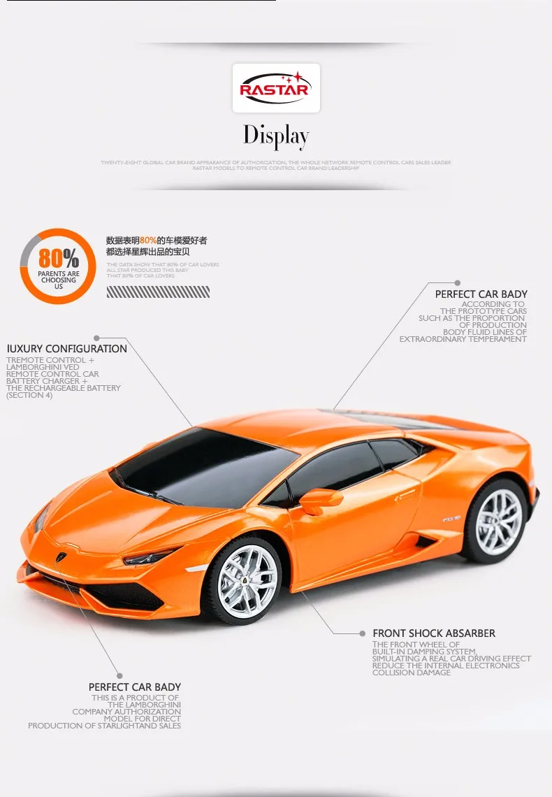 Rastar лицензированный RC 1 24 Lamborghini HURACAN LP дистанционное управление автомобиля продвижение 71500