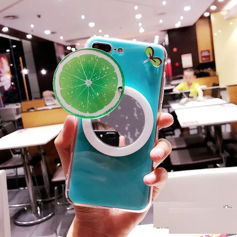 Summer Cute Fruits Phone Case For iPhone 6 6S 7 8 Plus 3D Lemon Grapefruit Mirror Watermelon Protective Soft Mobile Cover | Мобильные