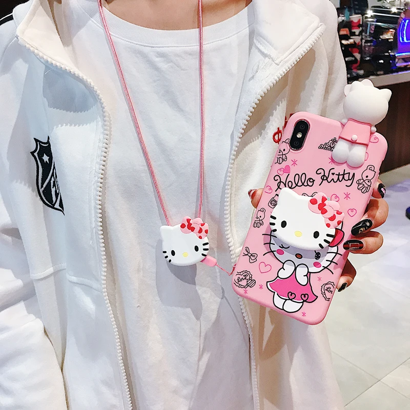 3D чехол KT cat для iphone XS MAX, лежащий чехол для iphone 7/8 plus, мягкий чехол KT для iphone 6 6s plus X XR+ держатель, длинный ремешок