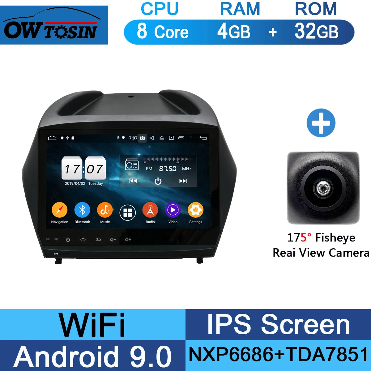 " ips 8 ядерный 4 Гб+ 64 ГБ Android 9,0 автомобильный DVD мультимедиа для hyundai Tucson IX35 Tucson 2 2010- радио gps DSP CarPlay Parrot BT - Цвет: 32G Fisheye Camera