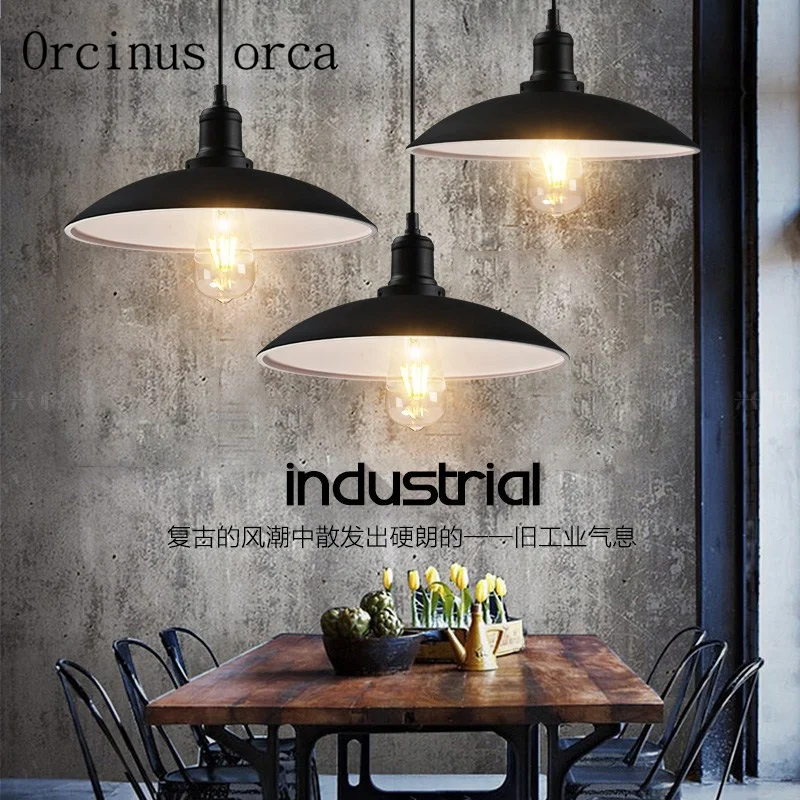 Скандинавская ретро люстра в стиле индастриал из железа черная простая лампа с