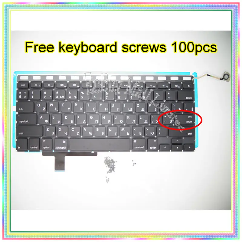 Brand New Small Enter RS Russian keyboard+Backlight Backlit+100pcs keyboard screws For MacBook Pro 17.1&quot A1297 2009-2012 Years |