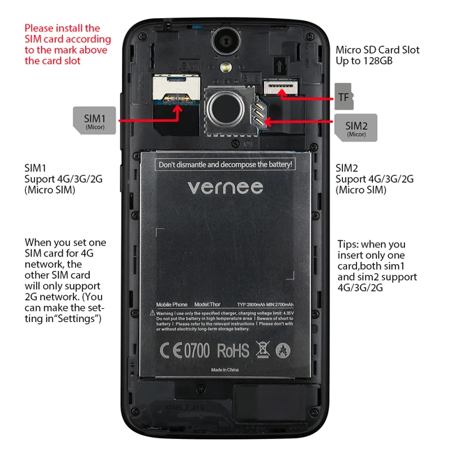 Оригинальный чехол аккумулятор Vernee Thor для телефона 5 &quotHD 4G LTE MTK6753 Octa Core Android 7 0