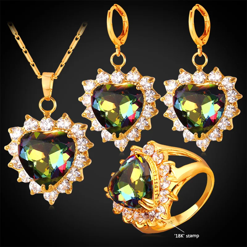 Женские серьги с мистическим цирконием кольцо ожерелье золотой цвет Свадебный
