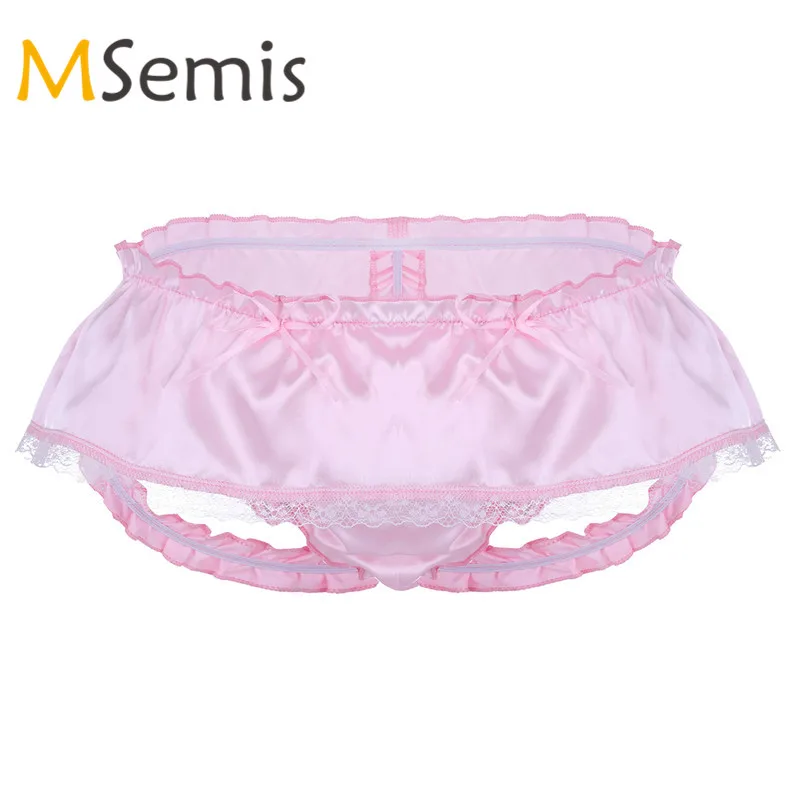

Mens Lingerie Shiny Satin Ruffled Bums Straps Skirted Panties Sissy Panties for Men Lace Briefs Underwear Male Sissy Gay Panties