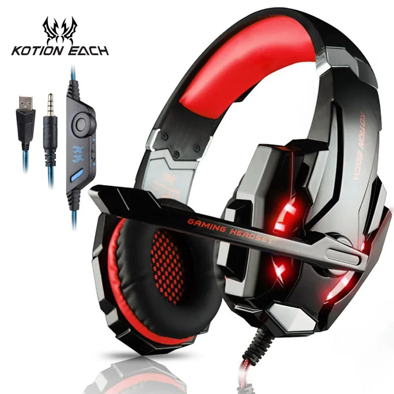 G9000 Red KOTION каждая игровая гарнитура шлем глубокий бас стерео игровые наушники с микрофоном светодиодный светильник для PS4 телефона ноутбука PC Gamer - Цвет: G9000 Red