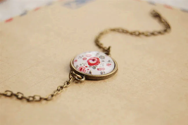 Прекрасная роза Цветочный принт круглый стеклянный кабошон Браслеты бронзовая