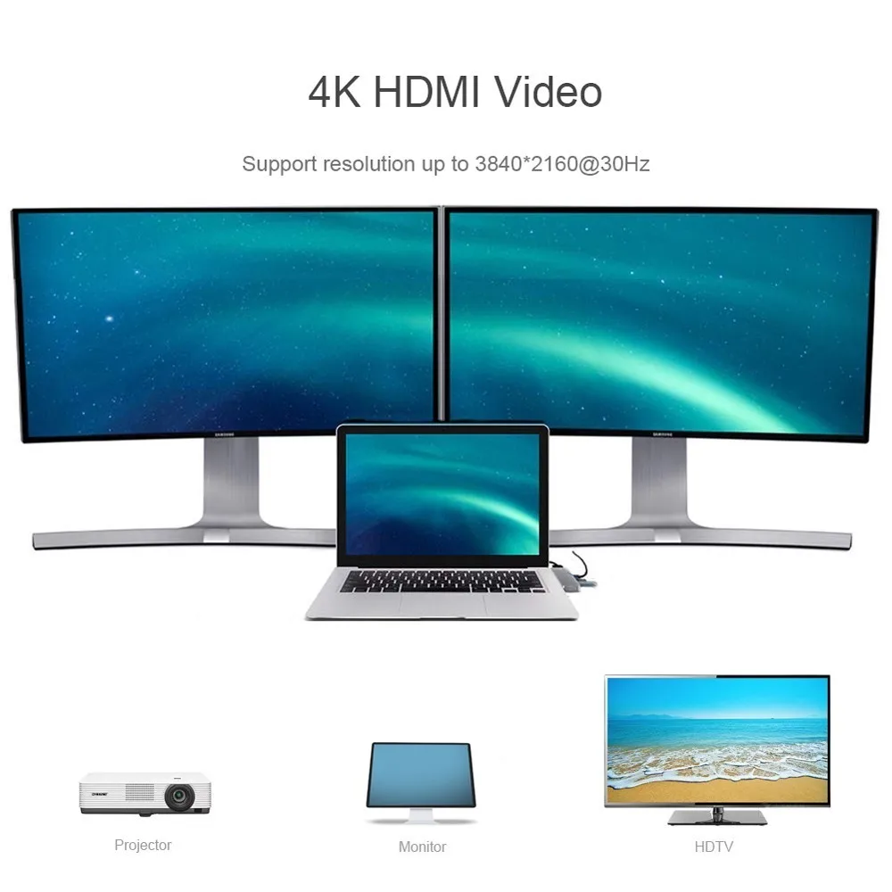 USB C концентратор type адаптер HDMI 4 K Thunderbolt 3 сплиттер док станция с 0 TF считыватель SD