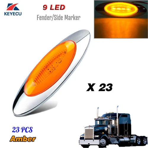 23 PCS Keyecu 6-5/" Янтарный 9 led Овальный боковой габаритный светильник, сигнальный светильник поворота, панель кабины, габаритный светильник GLO, боковой светильник для Peterbilt 12V - Испускаемый цвет: 23 PCS