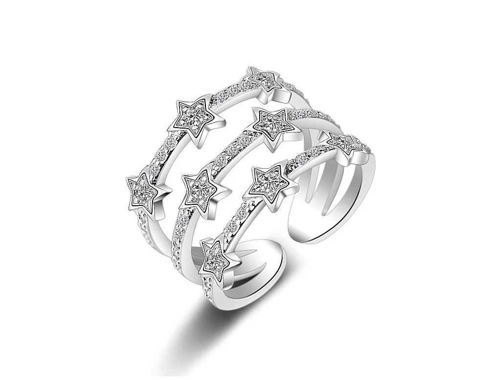 Тонкое трехслойное кольцо с дизайном звёзды 3 А циркониевое модное для женщин и