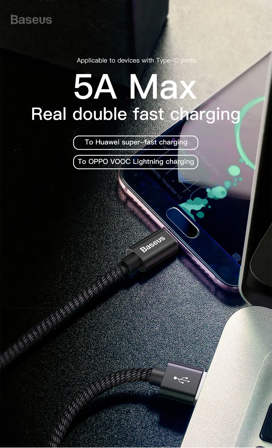 Baseus 5A Supercharge usb type C кабель для huawei mate 20 Oneplus 5 QC 3,0 быстрое зарядное устройство кабель для Xiaomi samsung USB C кабель